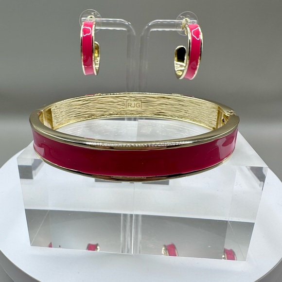 RJ Graziano 3 Piece Enamel Bracelet Earring Set Pink Gold Statement Jewelry NWT - Picture 3 of 11
